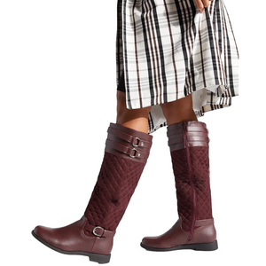 Cheyanne Mixed Material quilted low heel comfort boots wine size 7.5 NEW lined